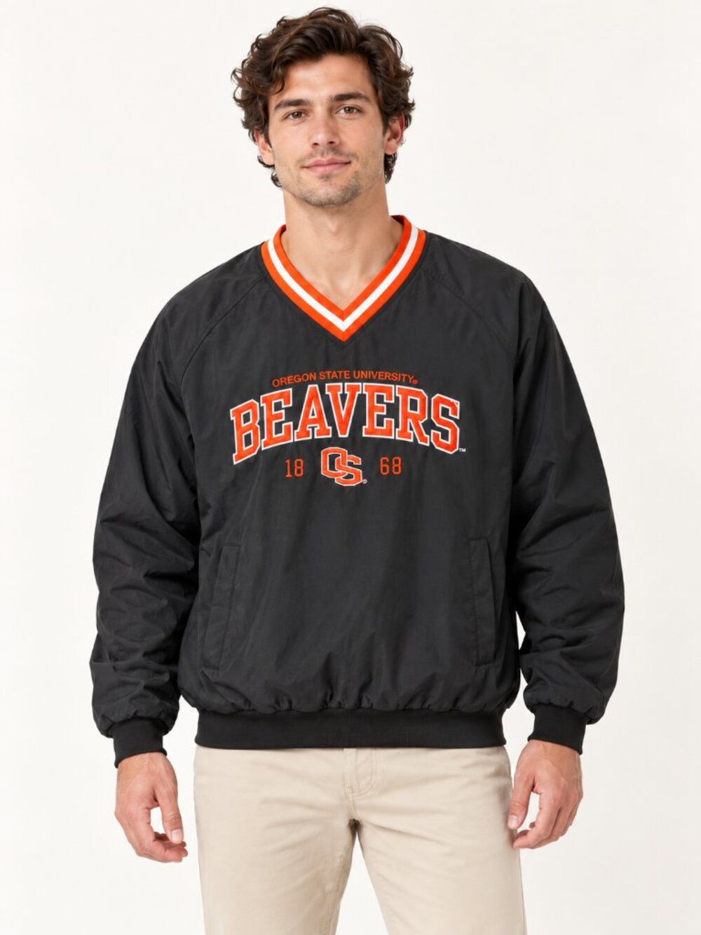 VTG Cadre Oregon State Beavers Windbreaker Mens M Lined V Neck Pullover Jacket